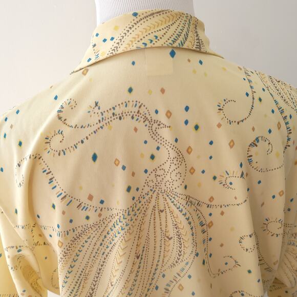 Vintage Jantzen 70s Button Front Shirt Yellow Peacock Short Sleeve Men - Picture 6 of 12